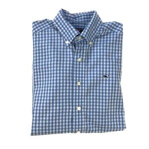 Vineyard Vines Whale Shirt Blue Gingham Plaid XS